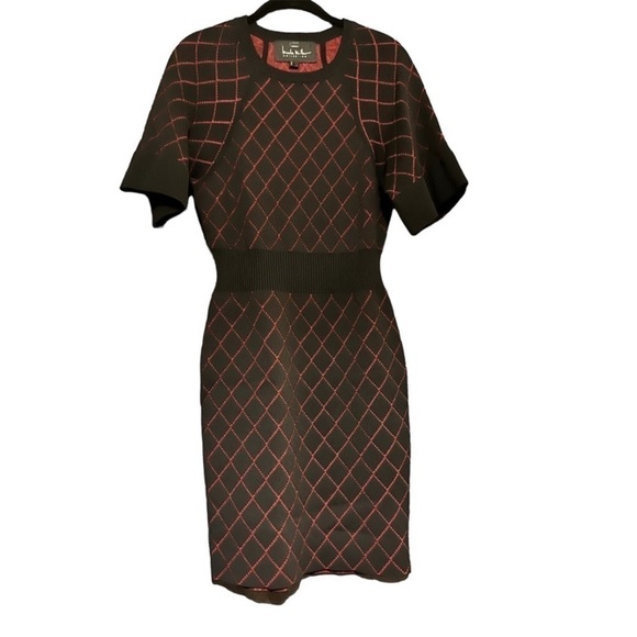 Nicole miller midi dress small black and red sheath short sleeves knee length - Picture 8 of 9